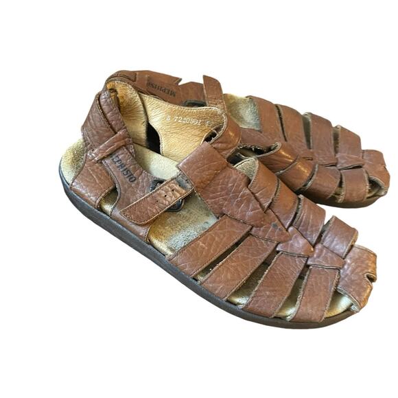 Mephisto Fisherman Sandals Mens Size 8 EUR 42 Brown Leather Footbed Slip On - Picture 1 of 8